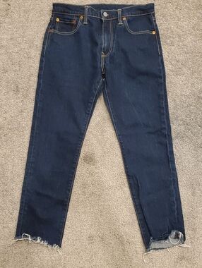 Levis -512 Dark blue with gold and white contrast stitching, Raw Edge Ankles